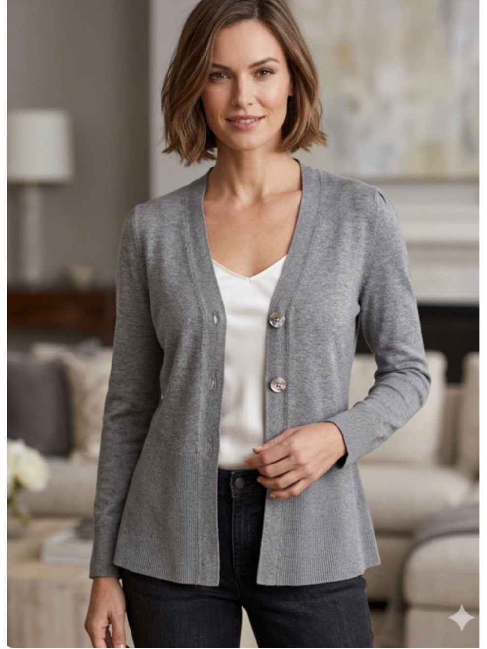 Women's Jones New York Cardigan Sweater Size M Grey 1969